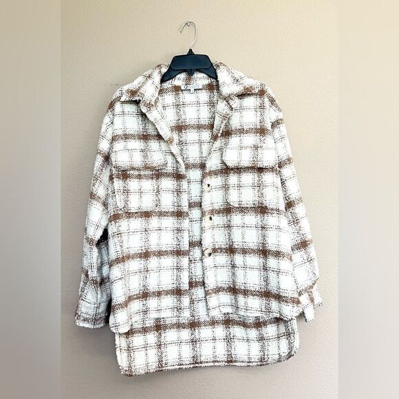 Oversized Beige Plaid Shacket - Picture 1 of 5